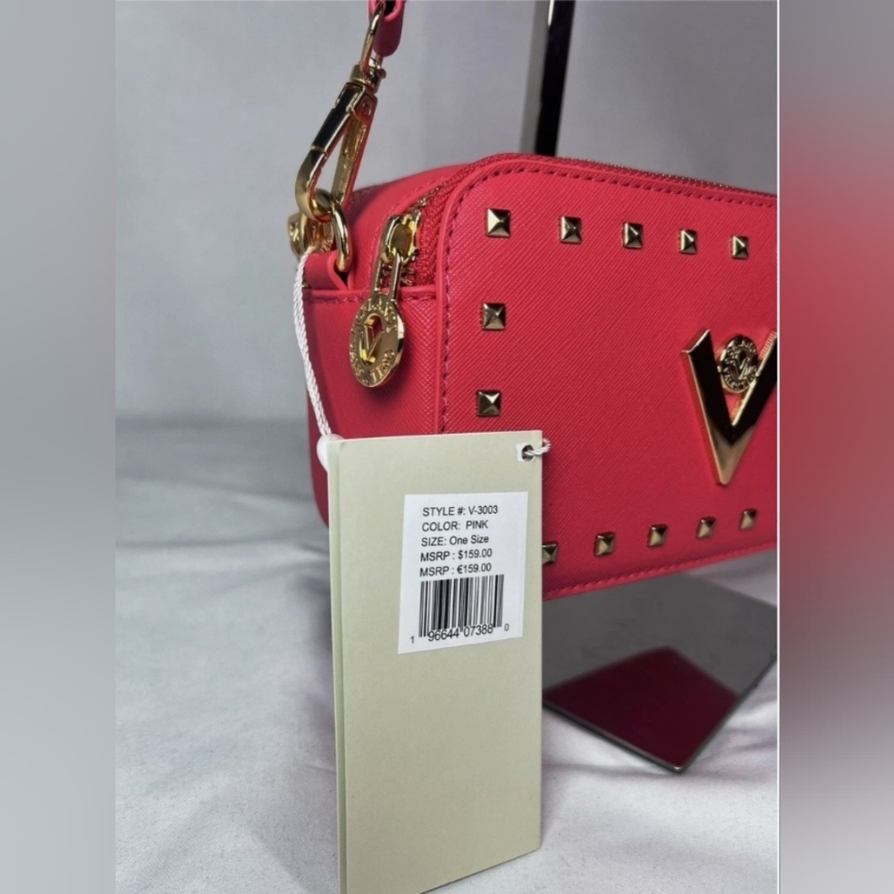 NWT VALENTINO ORLANDI Studded Double Zip Crossbody Camera Bag - Hot Pink - Picture 2 of 9